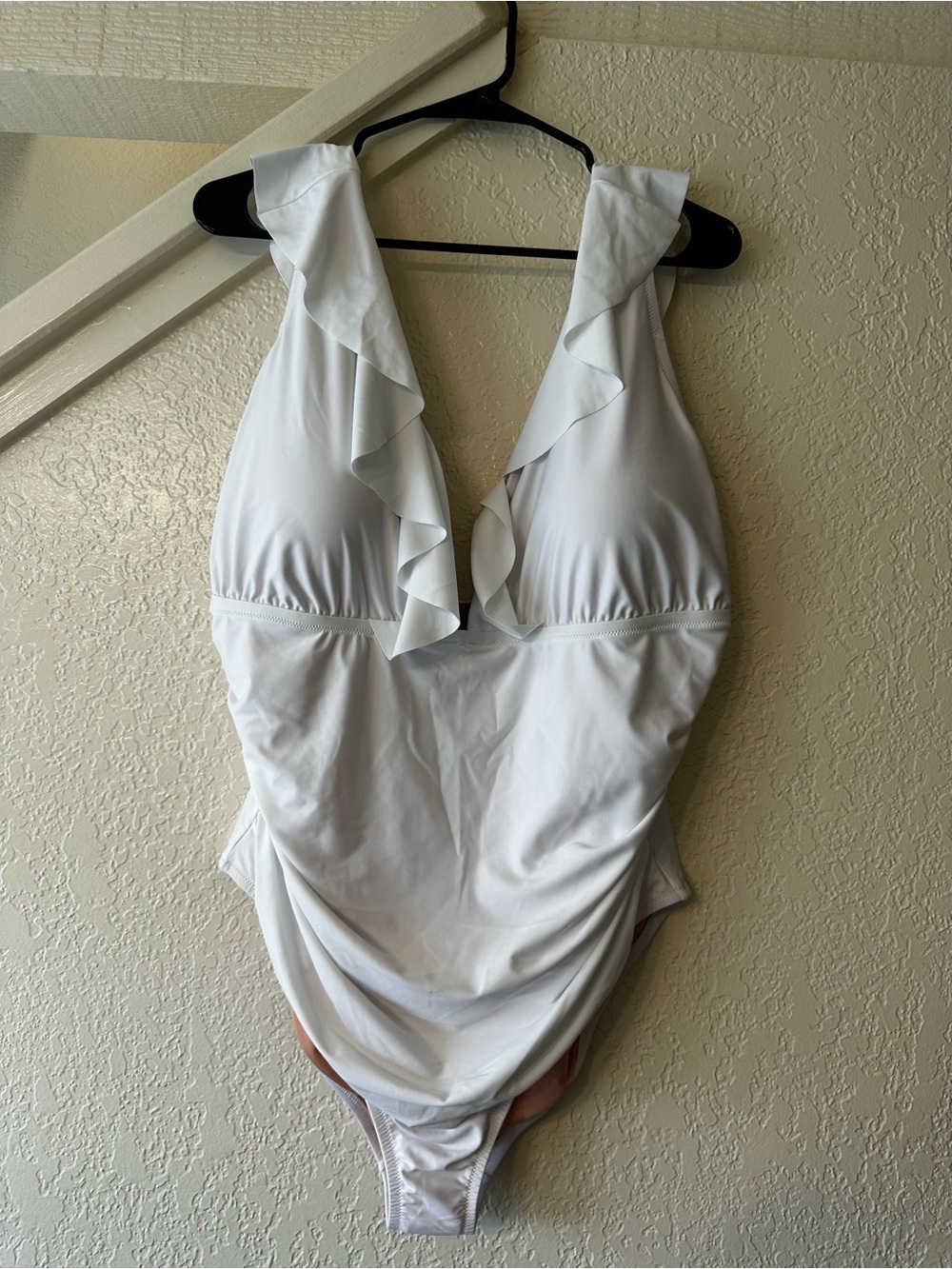 J. Crew White Ruffle Strap One-Piece Swimsuit